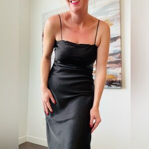 ZARA Black Satin Effect Strappy Midi Dress NWT M